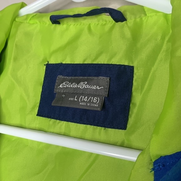 Eddie Bauer Hooded Light Fall Jacket Blue Double Zipper Rain Coat Kids L 14/16 - Picture 9 of 16